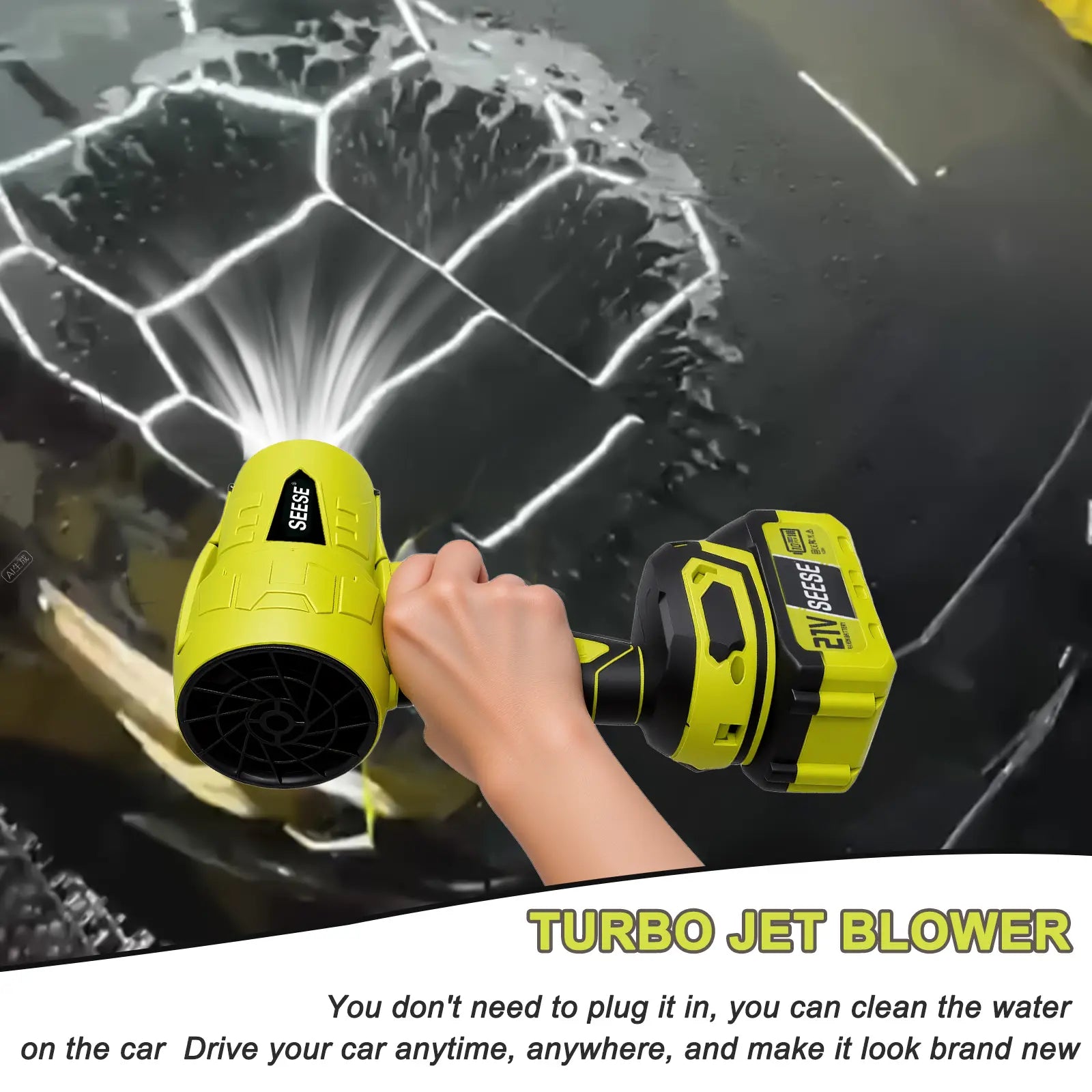 Seese Turbo Jet Blower - Cordless Leaf and Snow Blower with Pure Copper Motor for Car Drying and Home Improvement
