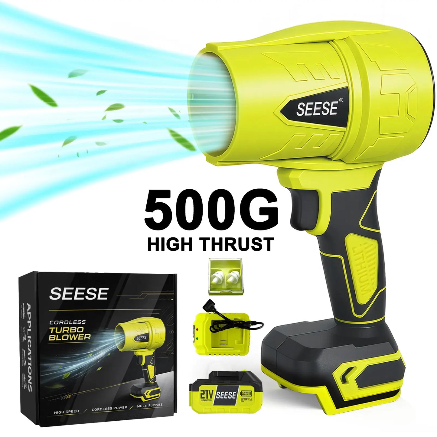 Seese Turbo Jet Blower - Cordless Leaf and Snow Blower with Pure Copper Motor for Car Drying and Home Improvement