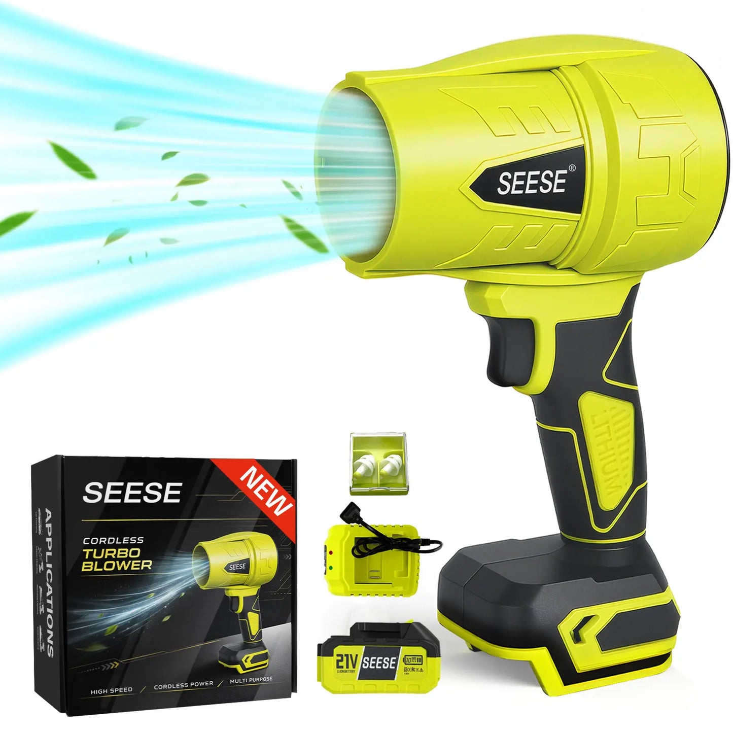 Seese Turbo Jet Blower - Cordless Leaf and Snow Blower with Pure Copper Motor for Car Drying and Home Improvement