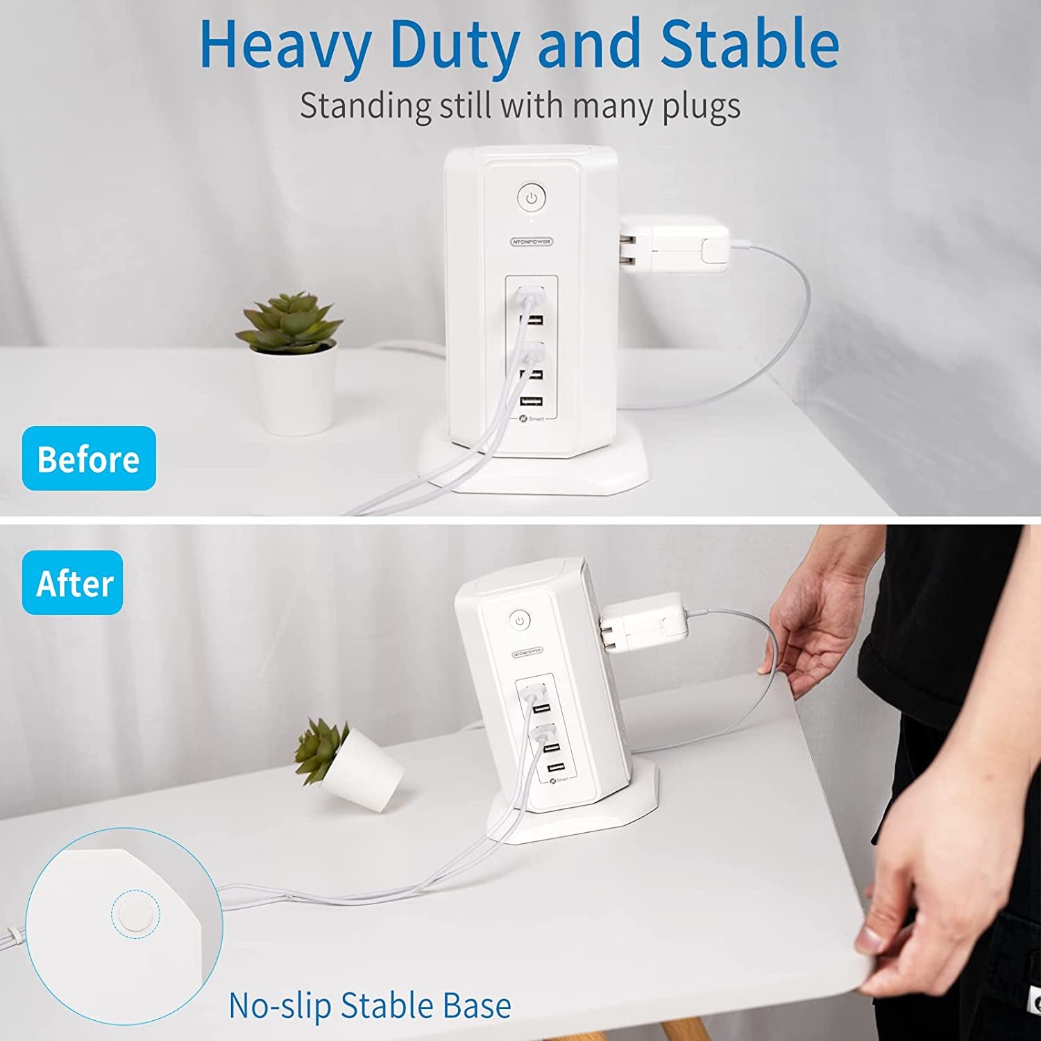 Surge Protector Power Strip Tower with 8 Outlets and 5 USB Ports, 1625W 13A Desktop Charging Station, 6Ft Flat Plug Extension Cord, Individual Switches, 1080 Joules Overload Protection for Home and Office Use
