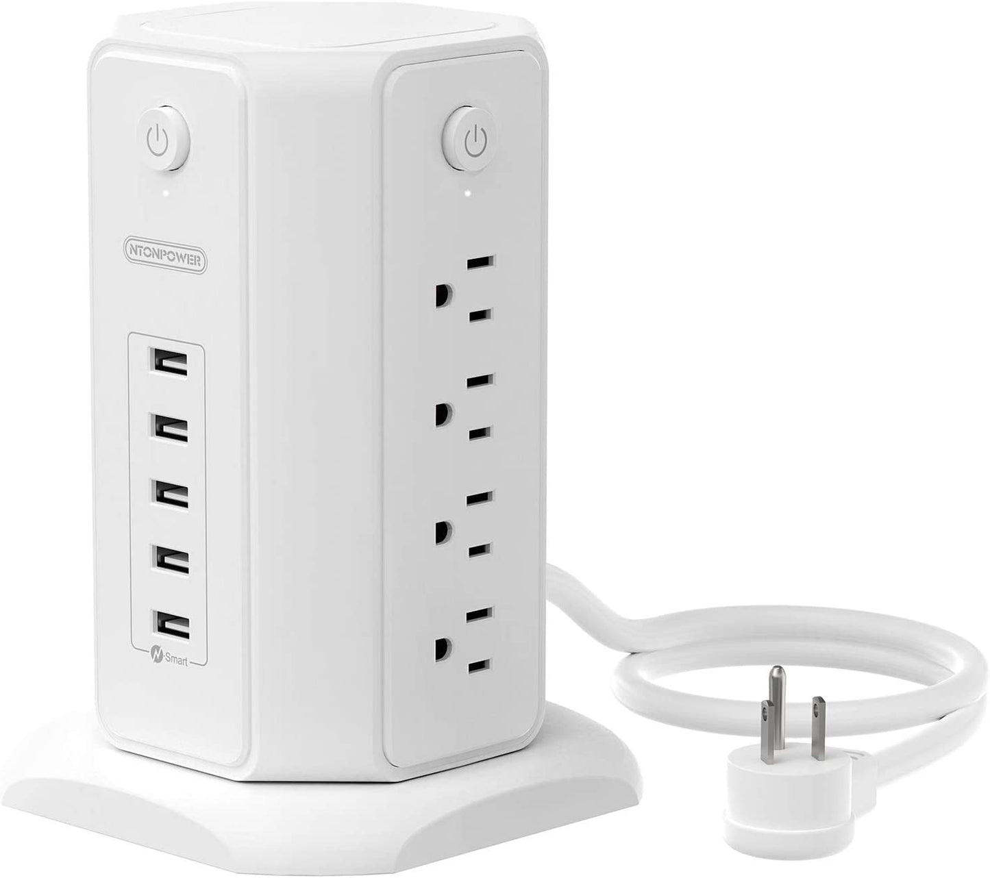 Surge Protector Power Strip Tower with 8 Outlets and 5 USB Ports, 1625W 13A Desktop Charging Station, 6Ft Flat Plug Extension Cord, Individual Switches, 1080 Joules Overload Protection for Home and Office Use